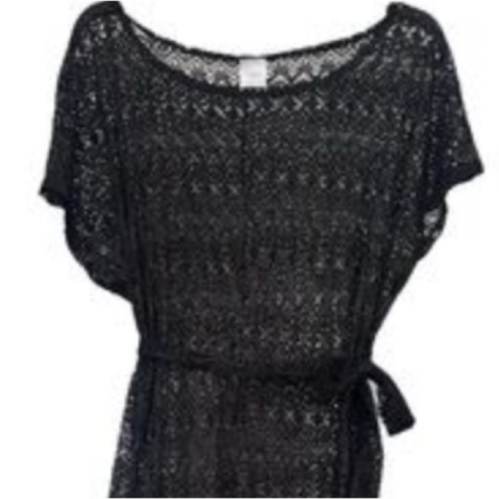 Lace Swim Cover Up Summer Beach Dress With Belt Resortwear Black Size Medium - Picture 11 of 14